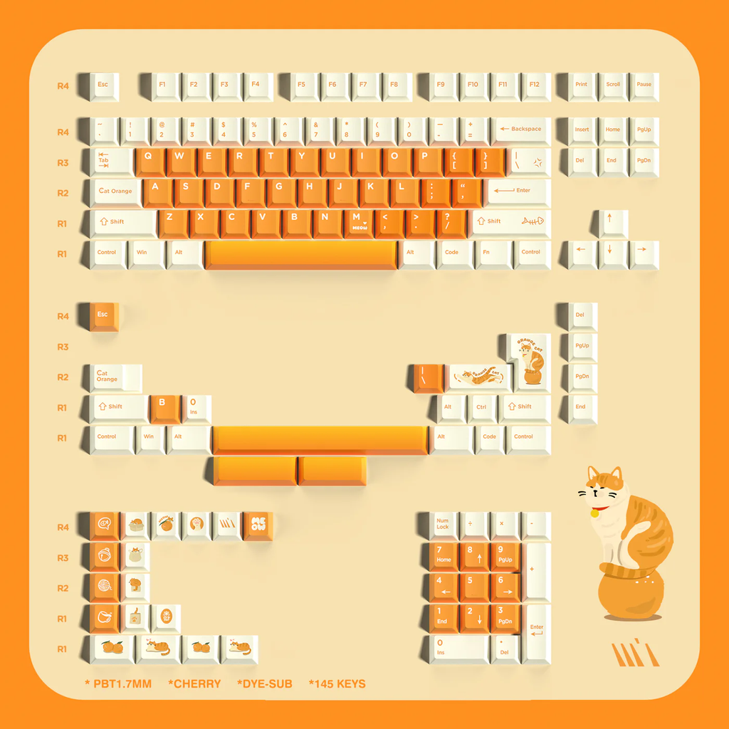 Orange Cat | Cherry Profile | PBT Keycap Set