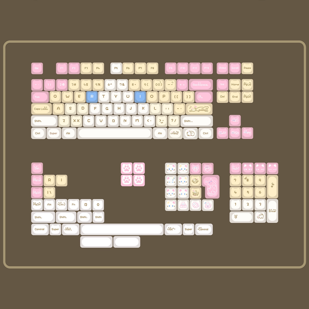 Glossy Calico Cat – Chocolate / Pink | MAO Profile | PBT Keycap Set