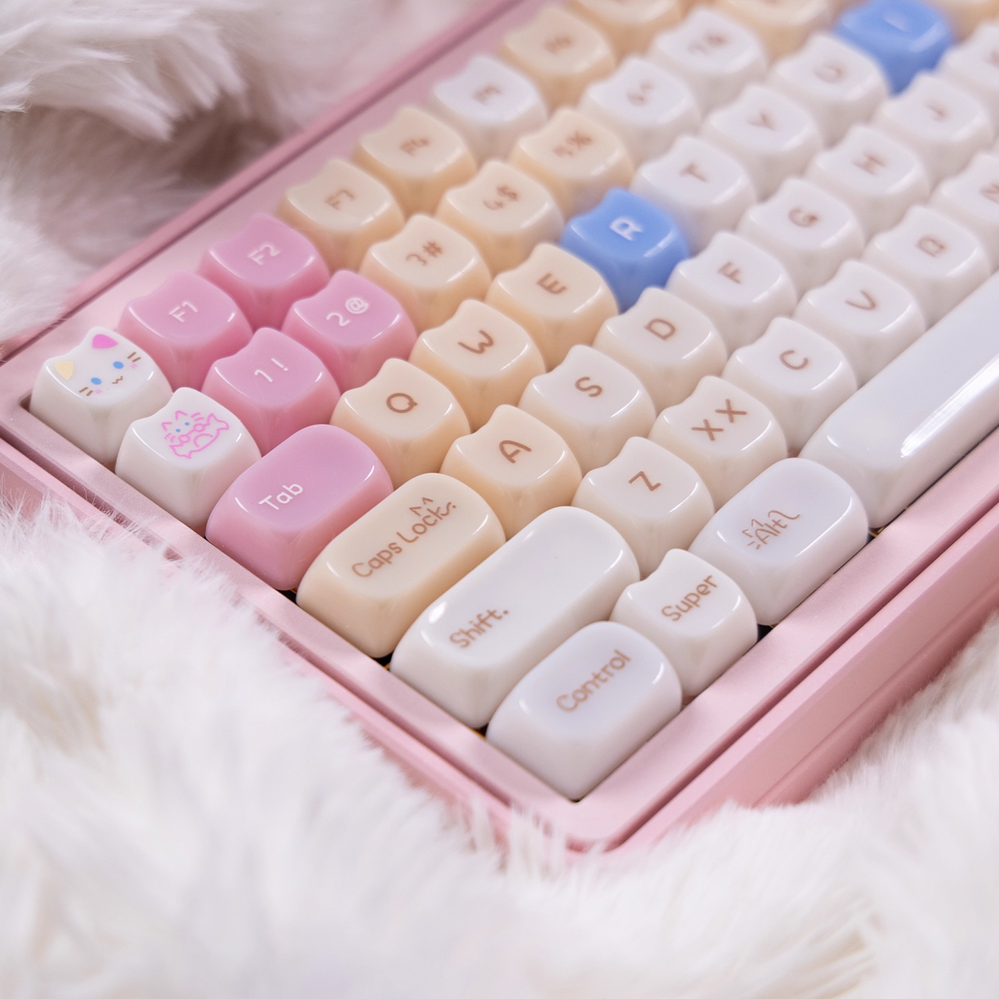 Glossy Calico Cat – Chocolate / Pink | MAO Profile | PBT Keycap Set