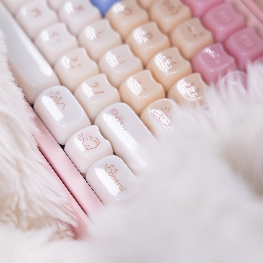 Glossy Calico Cat – Chocolate / Pink | MAO Profile | PBT Keycap Set