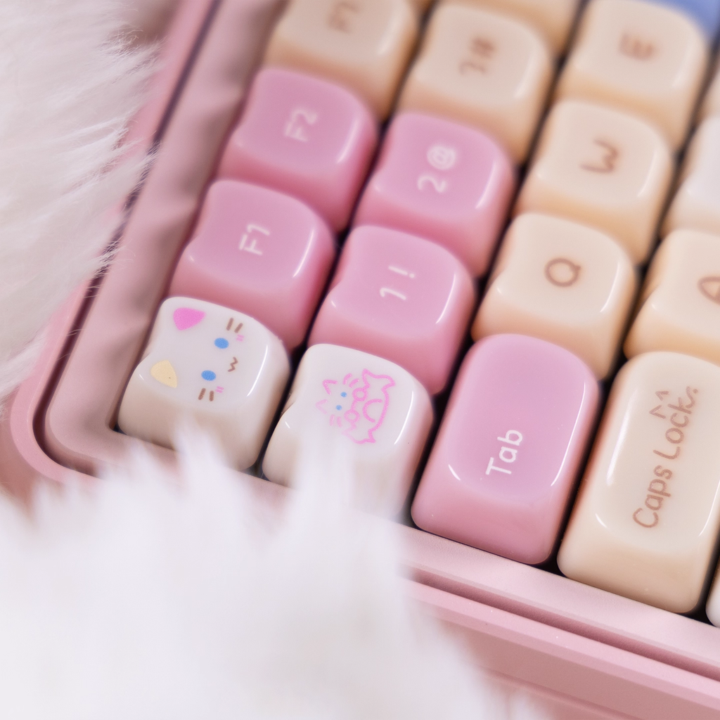 Glossy Calico Cat – Chocolate / Pink | MAO Profile | PBT Keycap Set