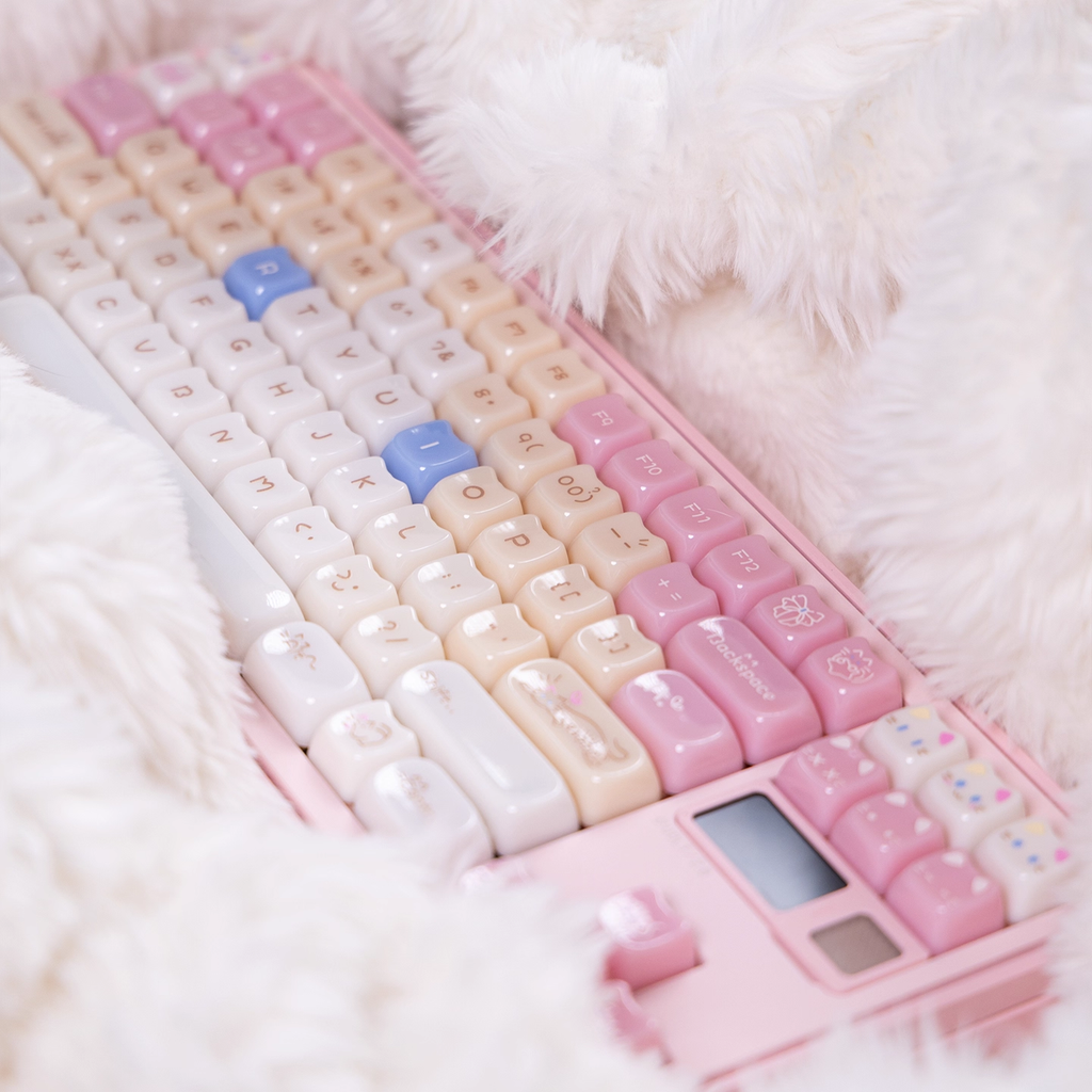 Glossy Calico Cat – Chocolate / Pink | MAO Profile | PBT Keycap Set
