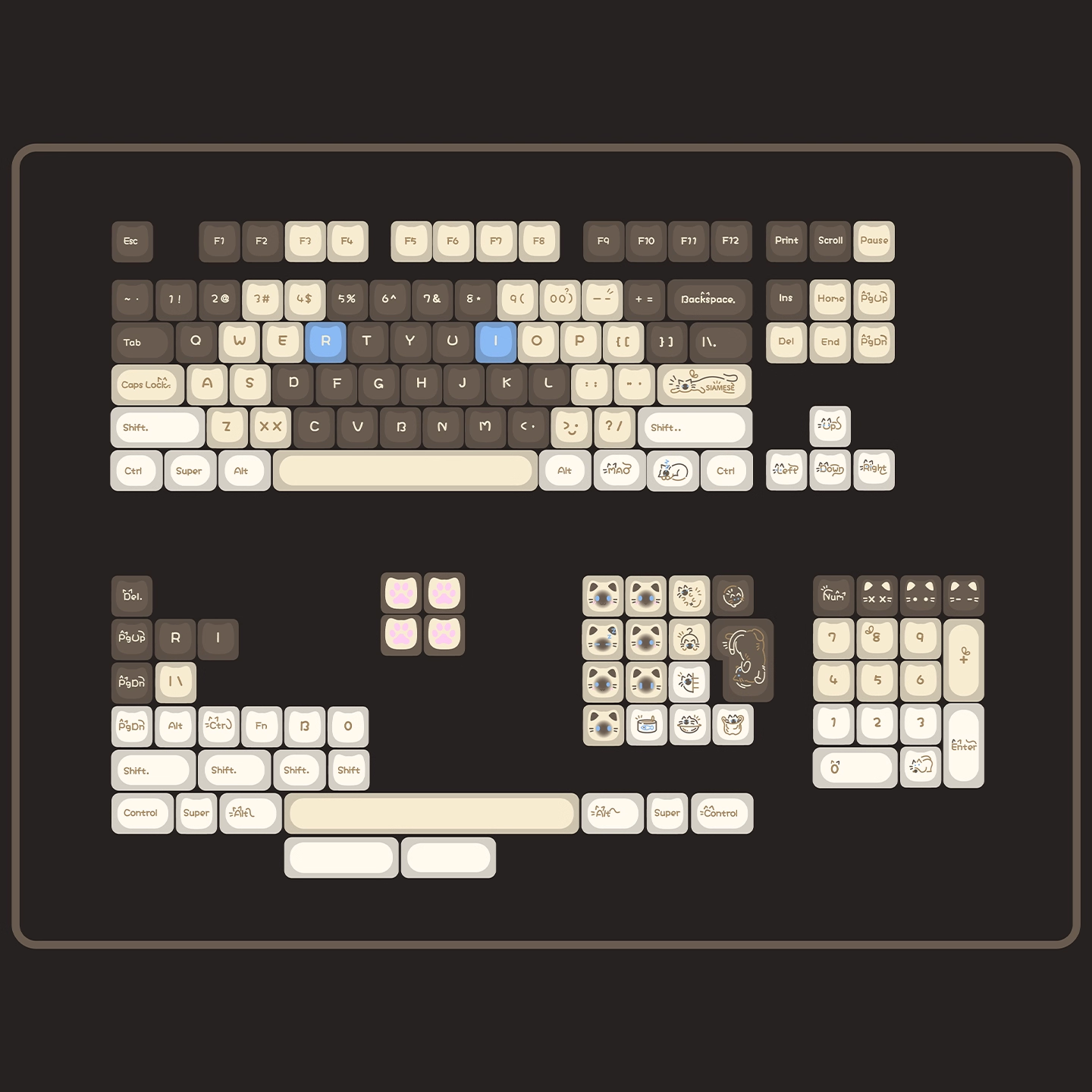 Glossy Calico Cat – Chocolate / Pink | MAO Profile | PBT Keycap Set