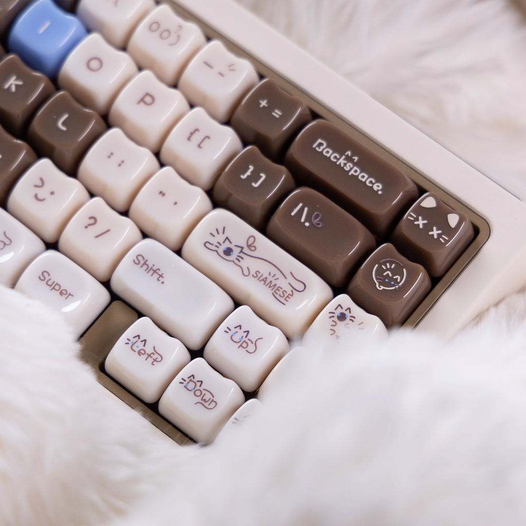 Glossy Calico Cat – Chocolate / Pink | MAO Profile | PBT Keycap Set
