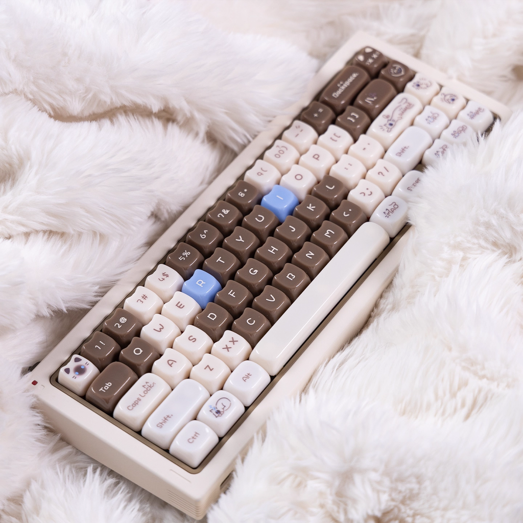 Glossy Calico Cat – Chocolate / Pink | MAO Profile | PBT Keycap Set