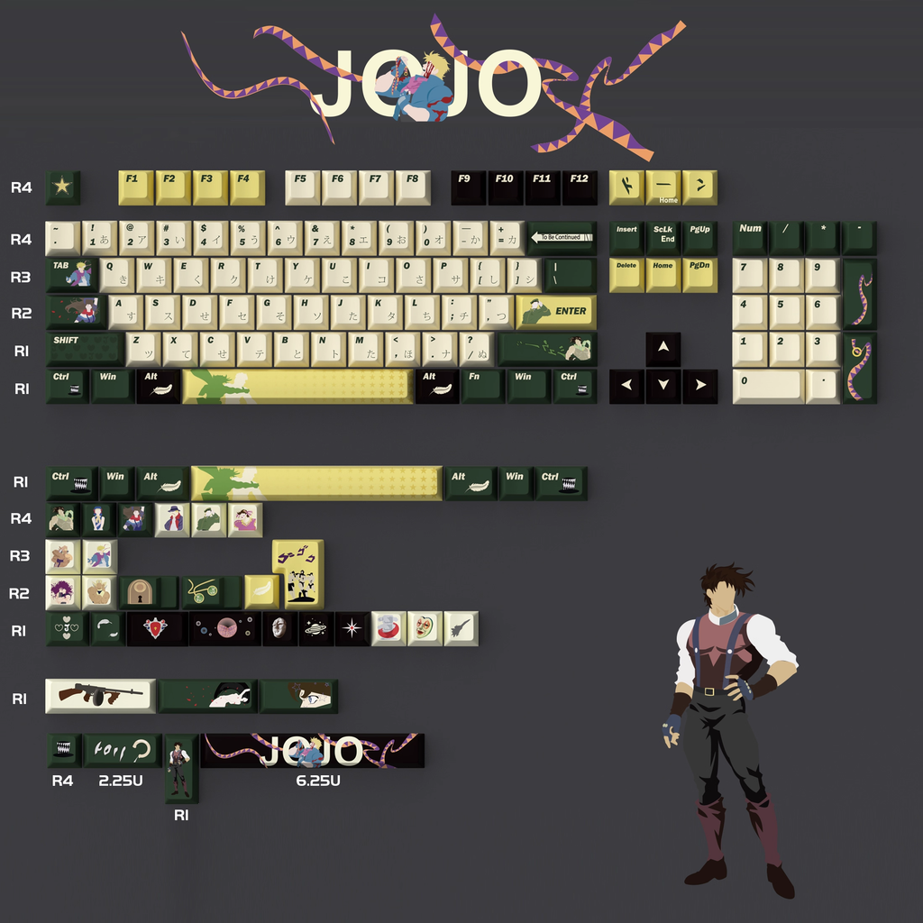 JoJo’s Bizarre Adventure PBT Keycap Set - Cherry Profile for Wooting, ROG Azoth, Razer & Logitech G
