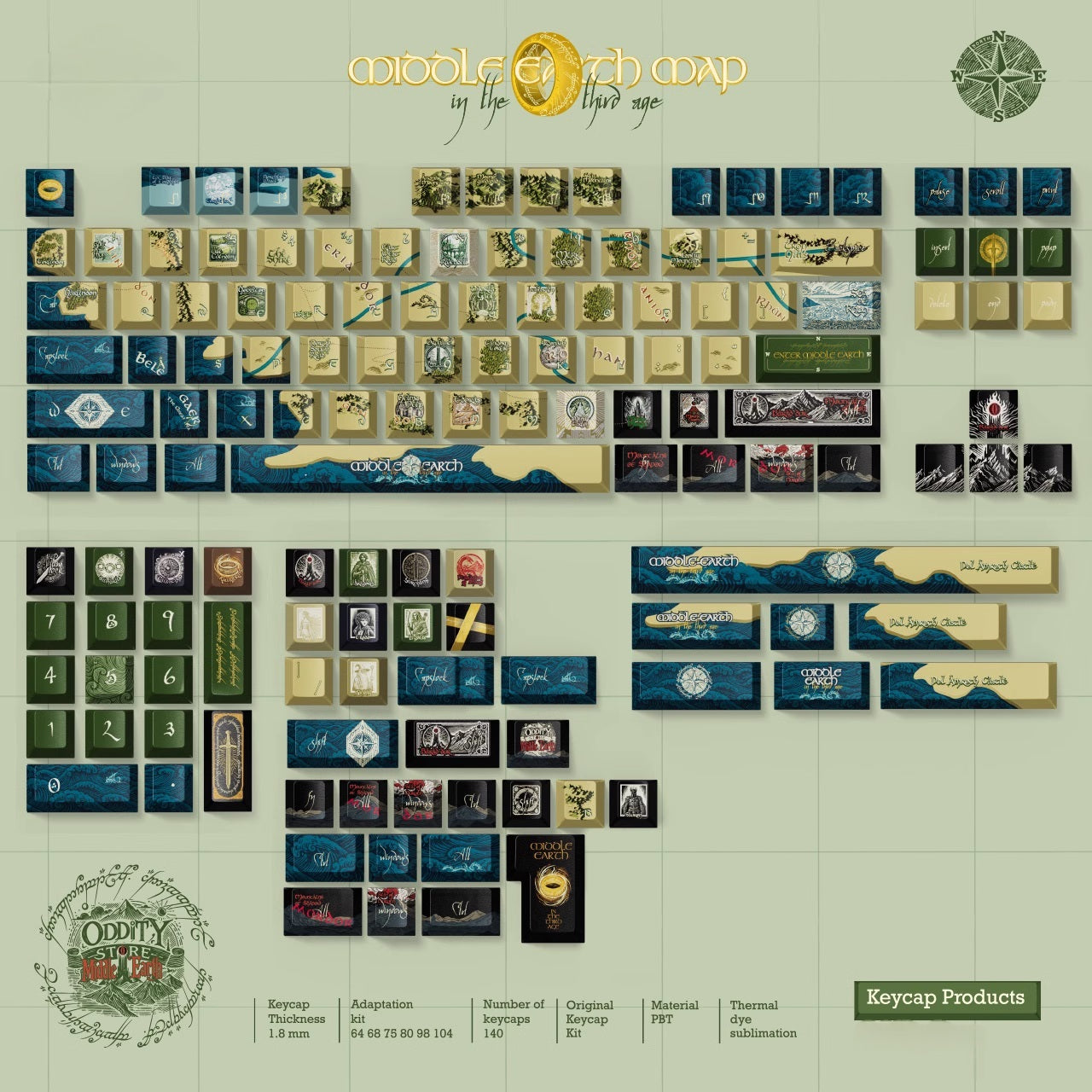 Middle-Earth Map (Lord of the Rings)| Cherry Profile | PBT Keycap Set