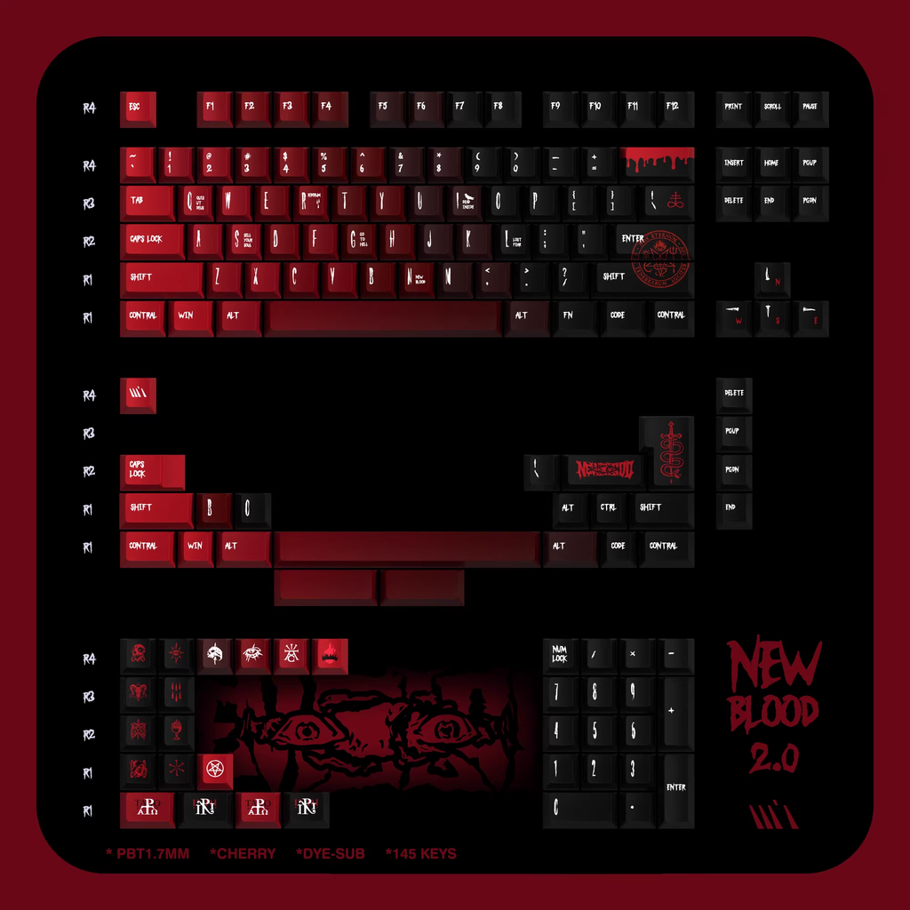 New Blood R2 PBT Keycap Set - Cherry Profile for Wooting, ROG Azoth, Razer & Logitech G