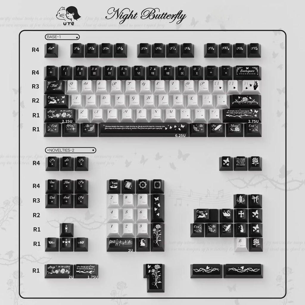 Night Butterfly PC Keycap Set - Cherry Profile for Wooting, ROG Azoth, Razer & Logitech G