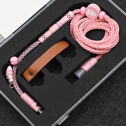 Pink Bunny Theme Mechanical Keyboard Cable - Single Crystal Copper USB to Type-C Coiled Cable
