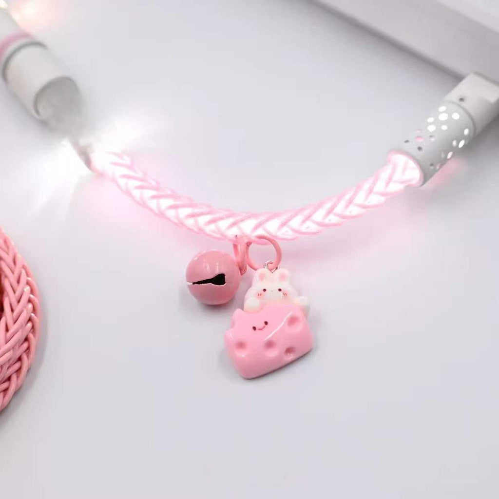 Pink Bunny Theme Mechanical Keyboard Cable - Single Crystal Copper USB to Type-C Coiled Cable