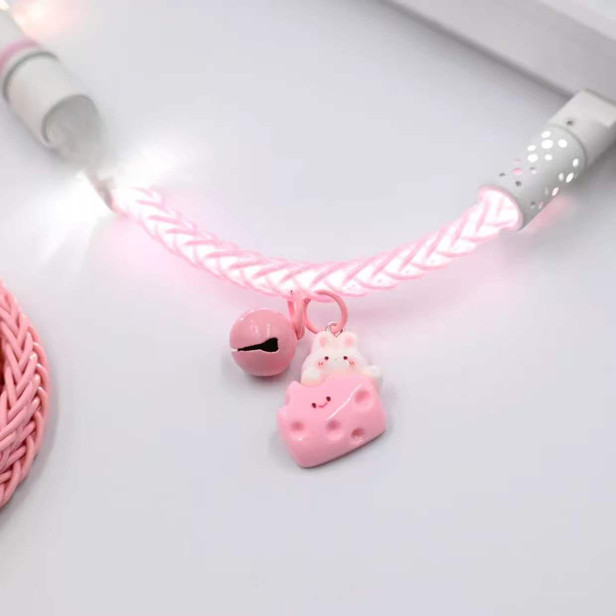 Pink Bunny Theme Mechanical Keyboard Cable - Single Crystal Copper USB to Type-C Coiled Cable