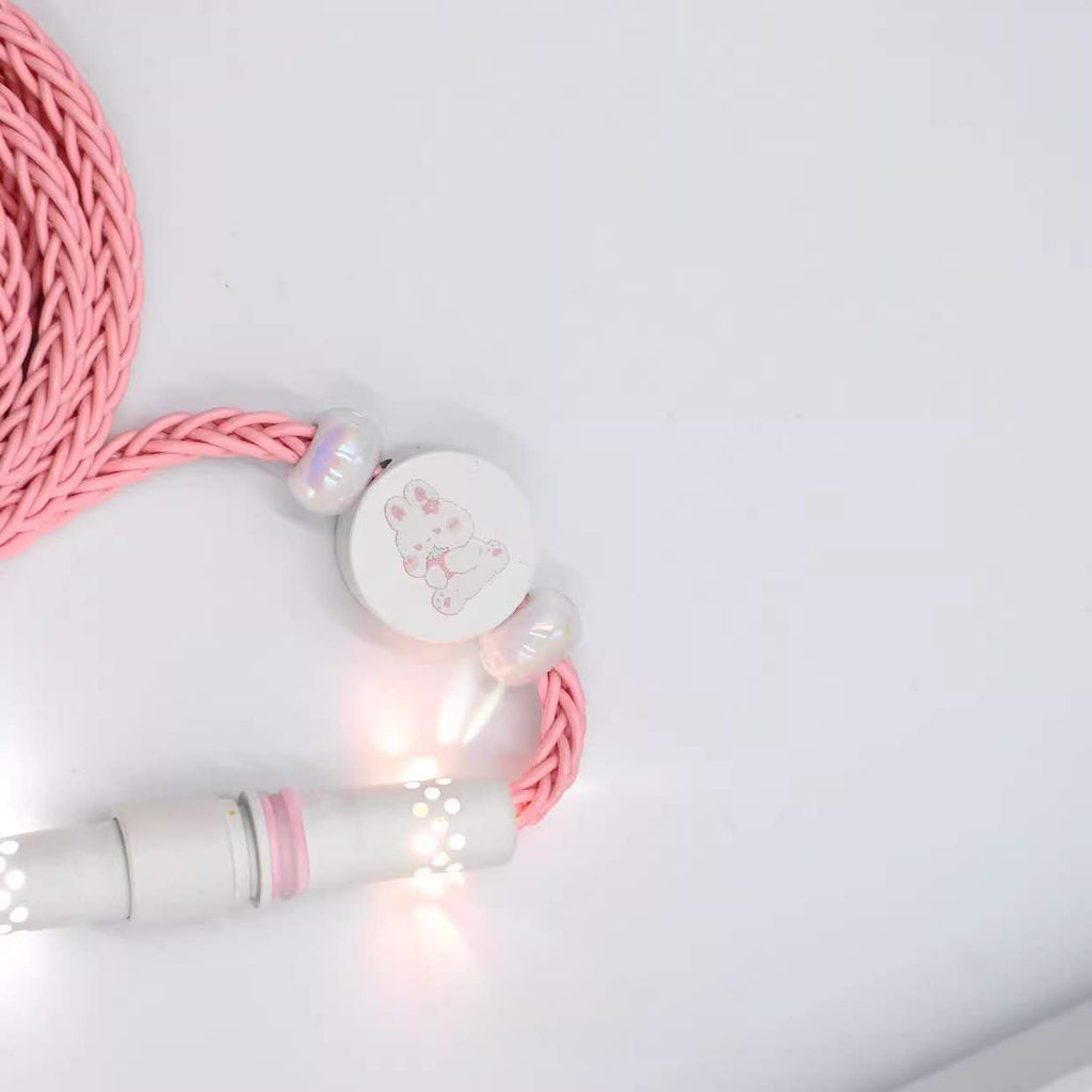 Pink Bunny Theme Mechanical Keyboard Cable - Single Crystal Copper USB to Type-C Coiled Cable