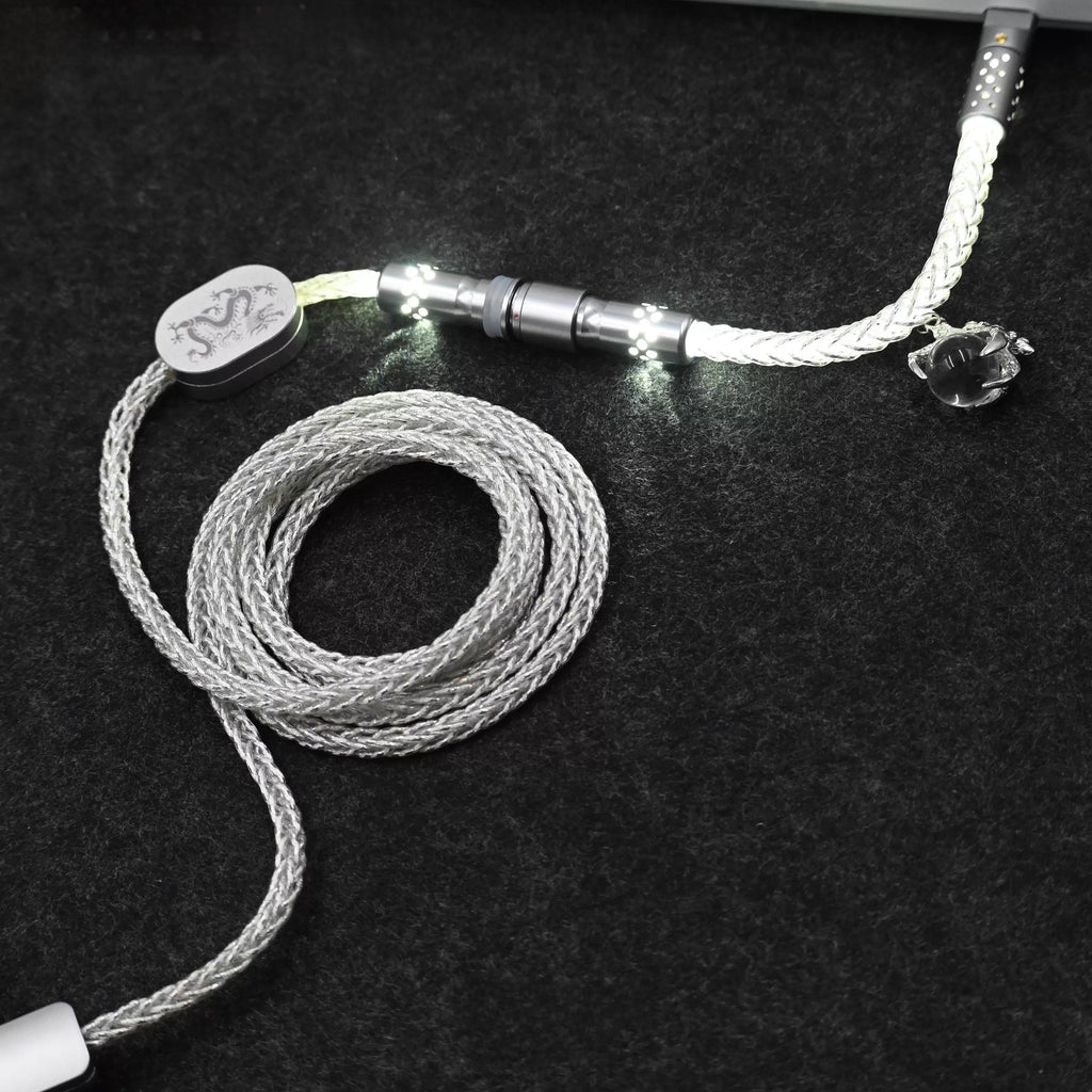 Dragon Theme Mechanical Keyboard Cable - Single Crystal Copper USB to Type-C Coiled Cable