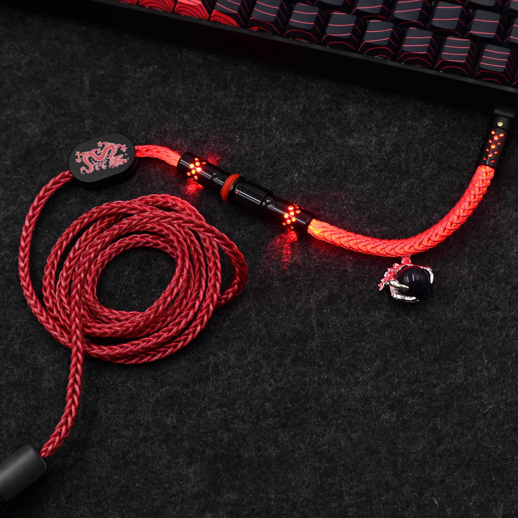 Dragon Theme Mechanical Keyboard Cable - Single Crystal Copper USB to Type-C Coiled Cable