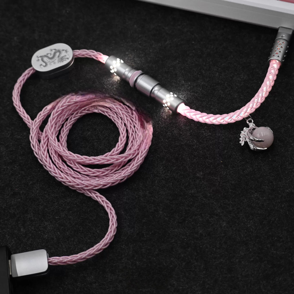 Dragon Theme Mechanical Keyboard Cable - Single Crystal Copper USB to Type-C Coiled Cable