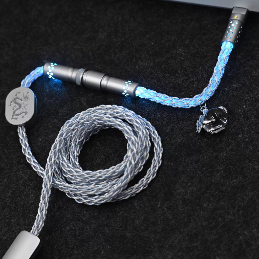 Dragon Theme Mechanical Keyboard Cable - Single Crystal Copper USB to Type-C Coiled Cable
