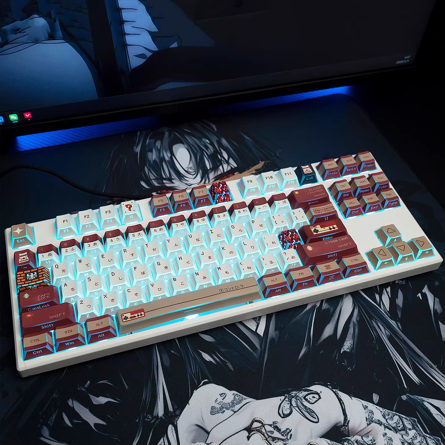 Red & White Console Theme PBT Keycap Set - Translucent Side-Engraved for Wooting, ROG Azoth, Razer & Logitech G