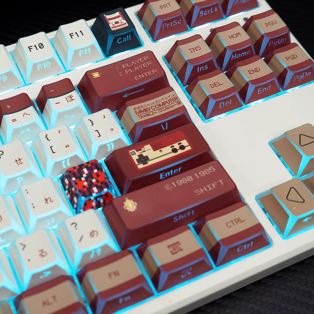 Red & White Console Theme PBT Keycap Set - Translucent Side-Engraved for Wooting, ROG Azoth, Razer & Logitech G