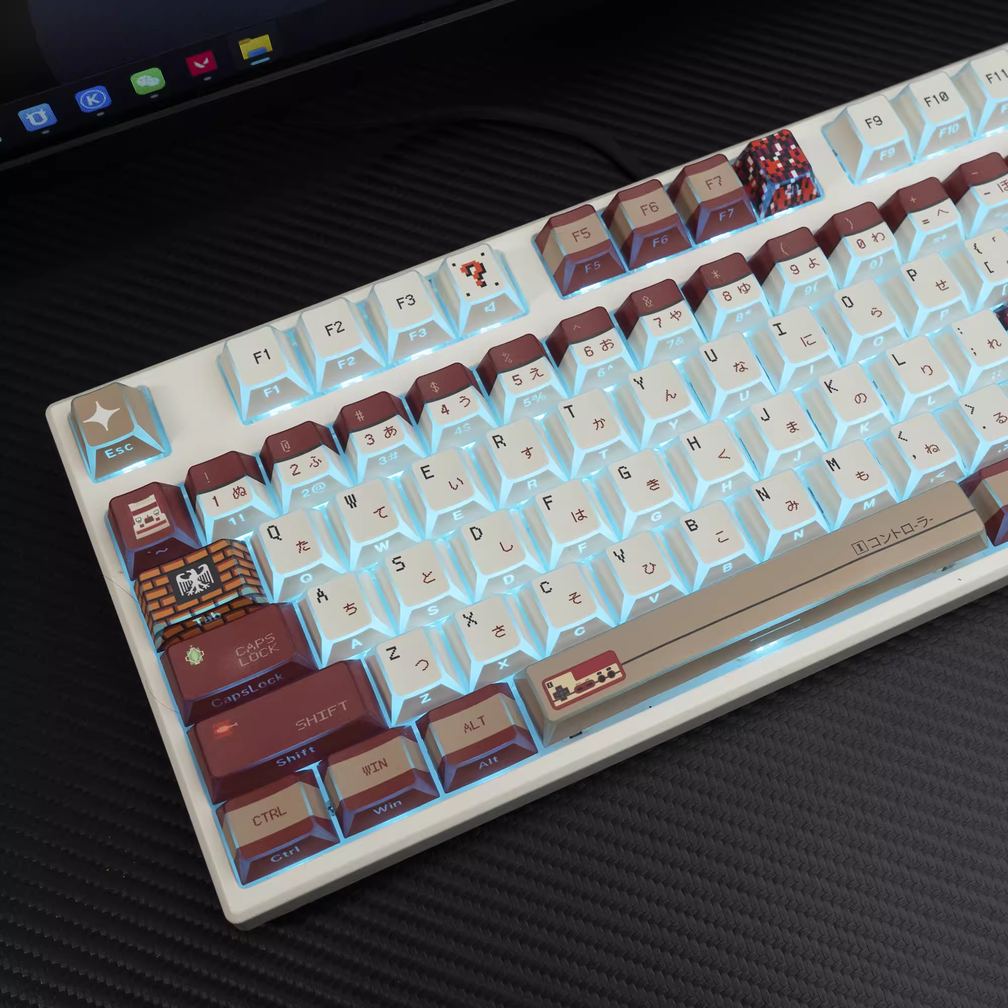Red & White Console Theme PBT Keycap Set - Translucent Side-Engraved for Wooting, ROG Azoth, Razer & Logitech G