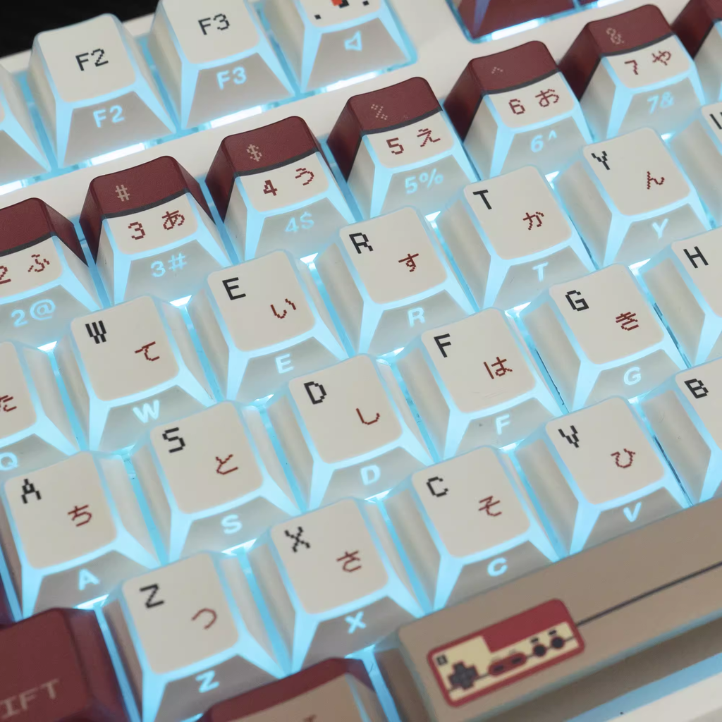 Red & White Console Theme PBT Keycap Set - Translucent Side-Engraved for Wooting, ROG Azoth, Razer & Logitech G
