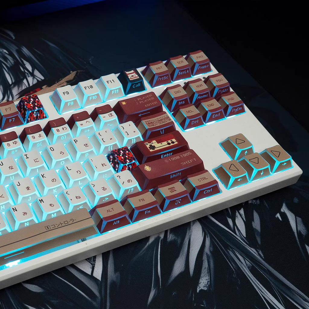 Red & White Console Theme PBT Keycap Set - Translucent Side-Engraved for Wooting, ROG Azoth, Razer & Logitech G