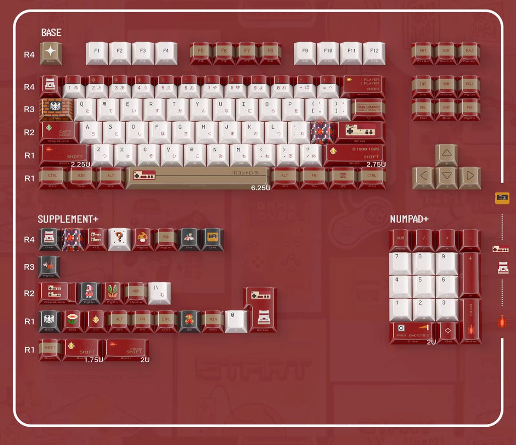 Red & White Console Theme PBT Keycap Set - Translucent Side-Engraved for Wooting, ROG Azoth, Razer & Logitech G