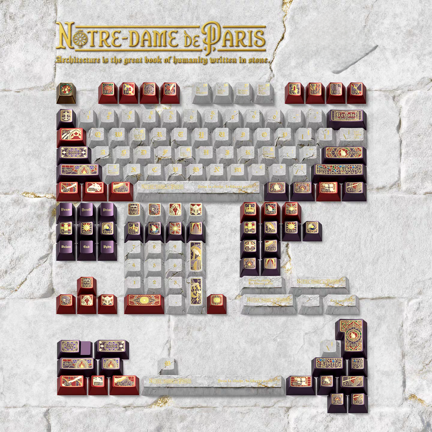 Notre Dame Paris Theme PBT Keycap Set - Cherry Profile for Wooting, ROG Azoth, Razer & Logitech G