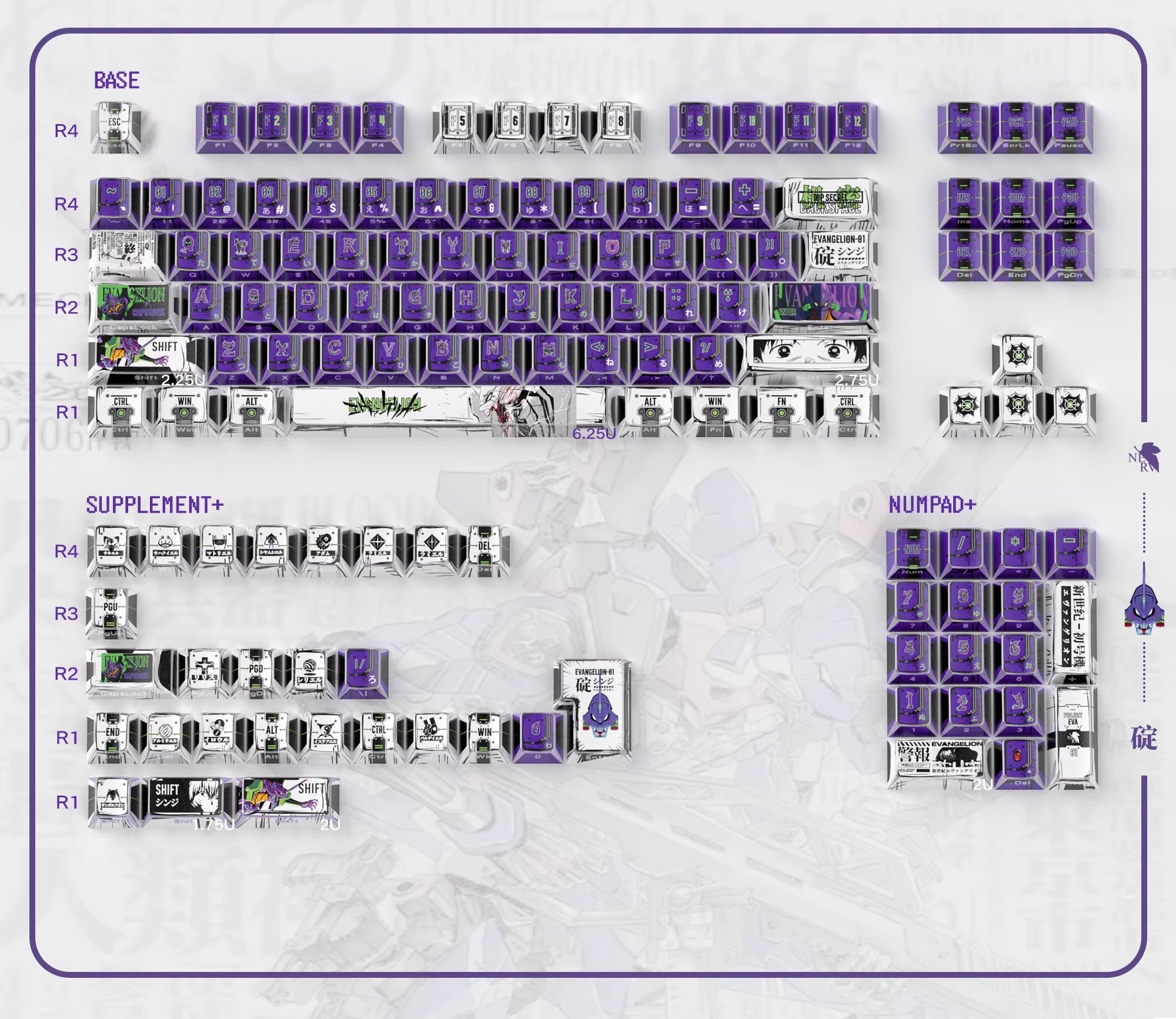 EVA-01 Purple PBT Keycap Set - Cherry Profile for Wooting, ROG Azoth, Razer & Logitech G