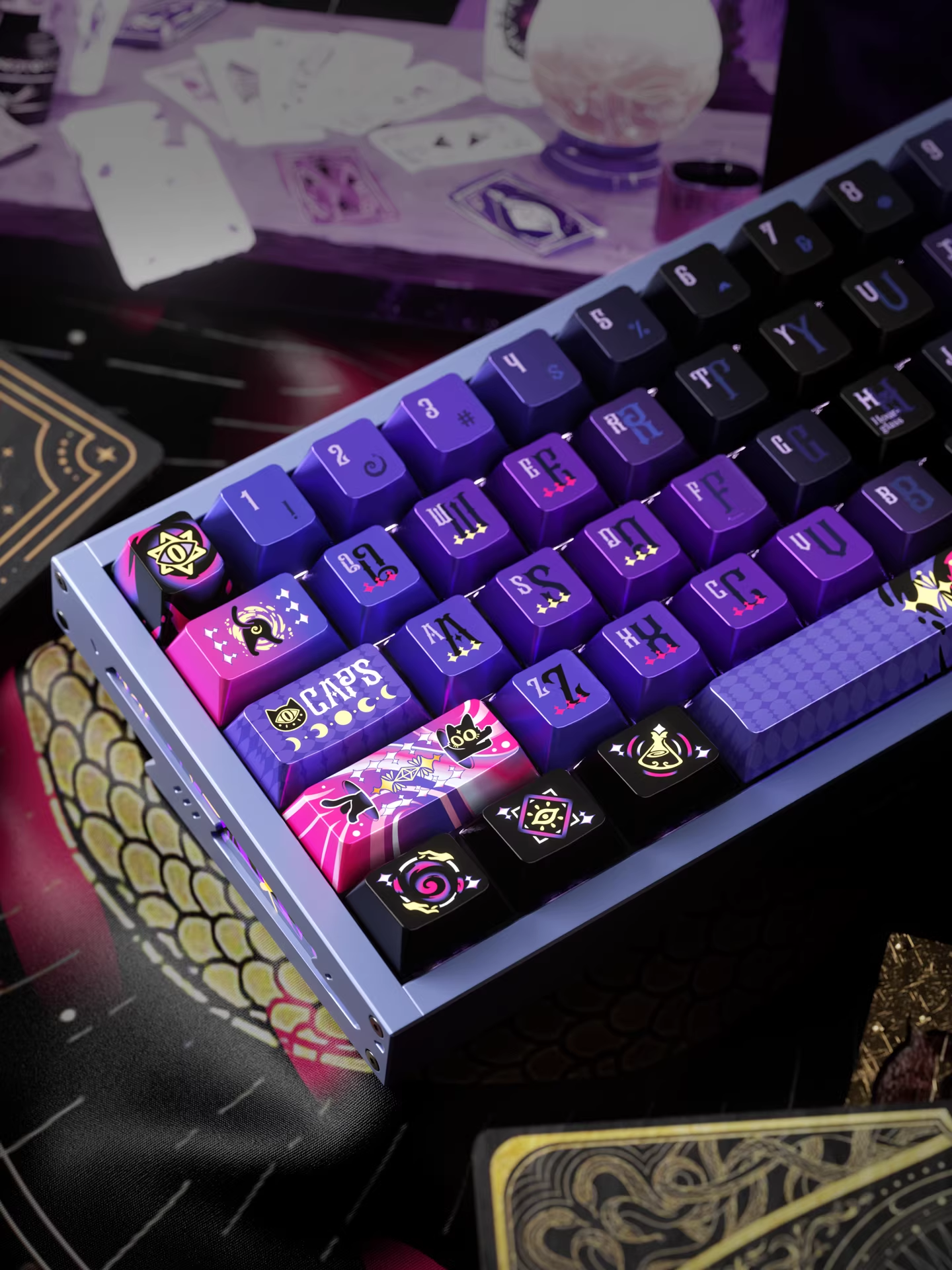 Mystery Purple & Black Cat Metallic Luster PBT Keycap Set - Cherry Profile for Wooting, ROG Azoth, Razer & Logitech G