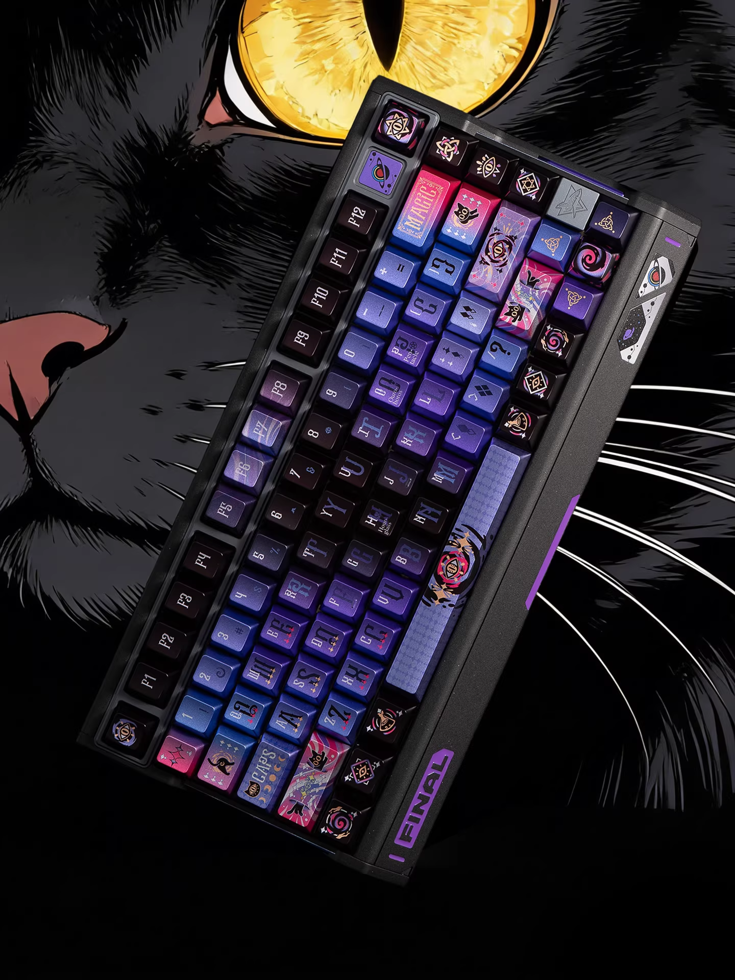 Mystery Purple & Black Cat Metallic Luster PBT Keycap Set - Cherry Profile for Wooting, ROG Azoth, Razer & Logitech G