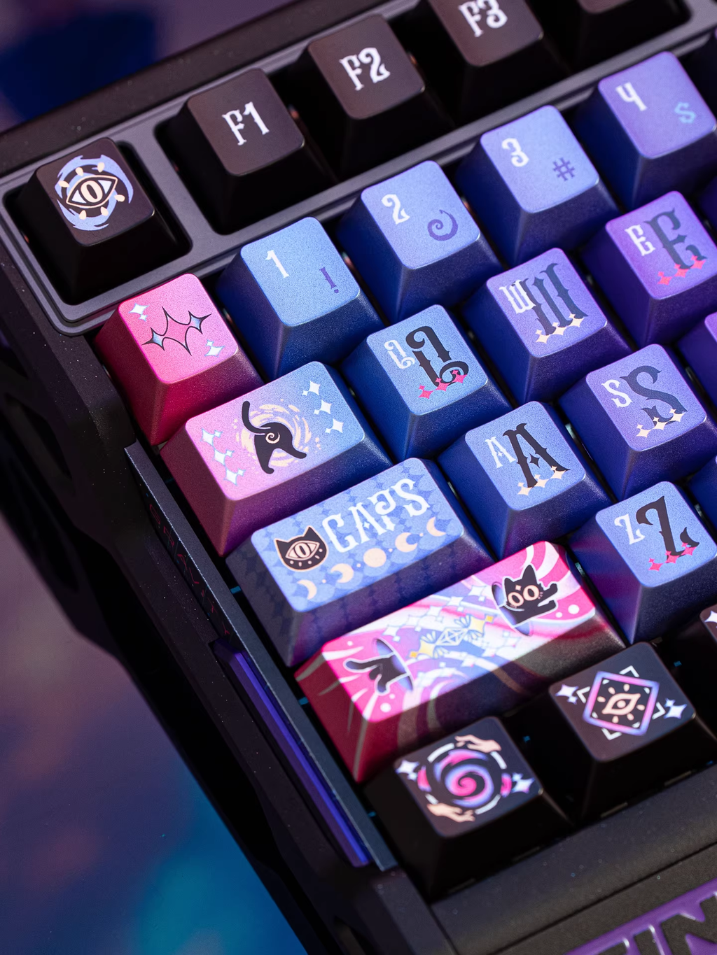 Mystery Purple & Black Cat Metallic Luster PBT Keycap Set - Cherry Profile for Wooting, ROG Azoth, Razer & Logitech G
