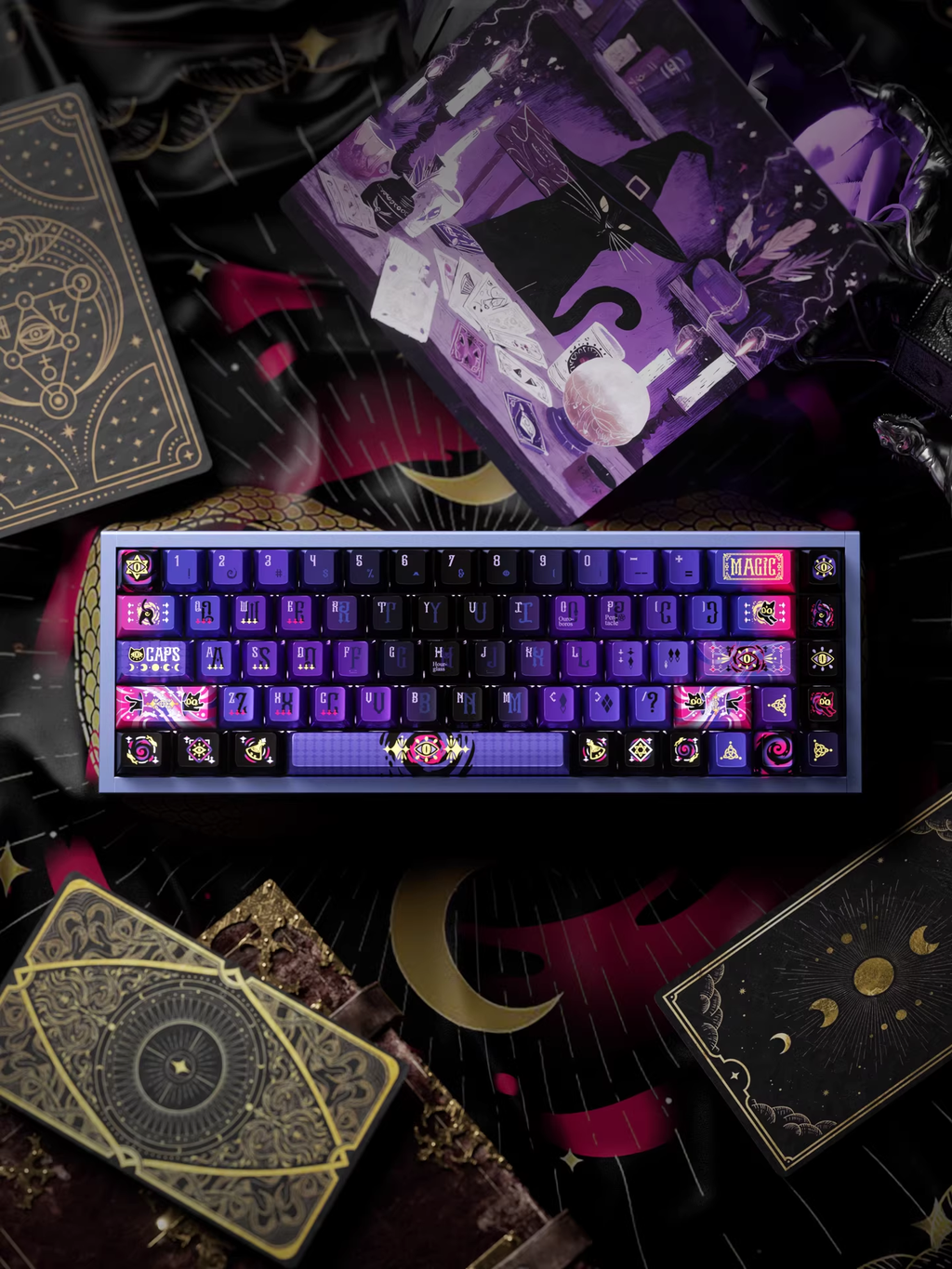 Mystery Purple & Black Cat Metallic Luster PBT Keycap Set - Cherry Profile for Wooting, ROG Azoth, Razer & Logitech G