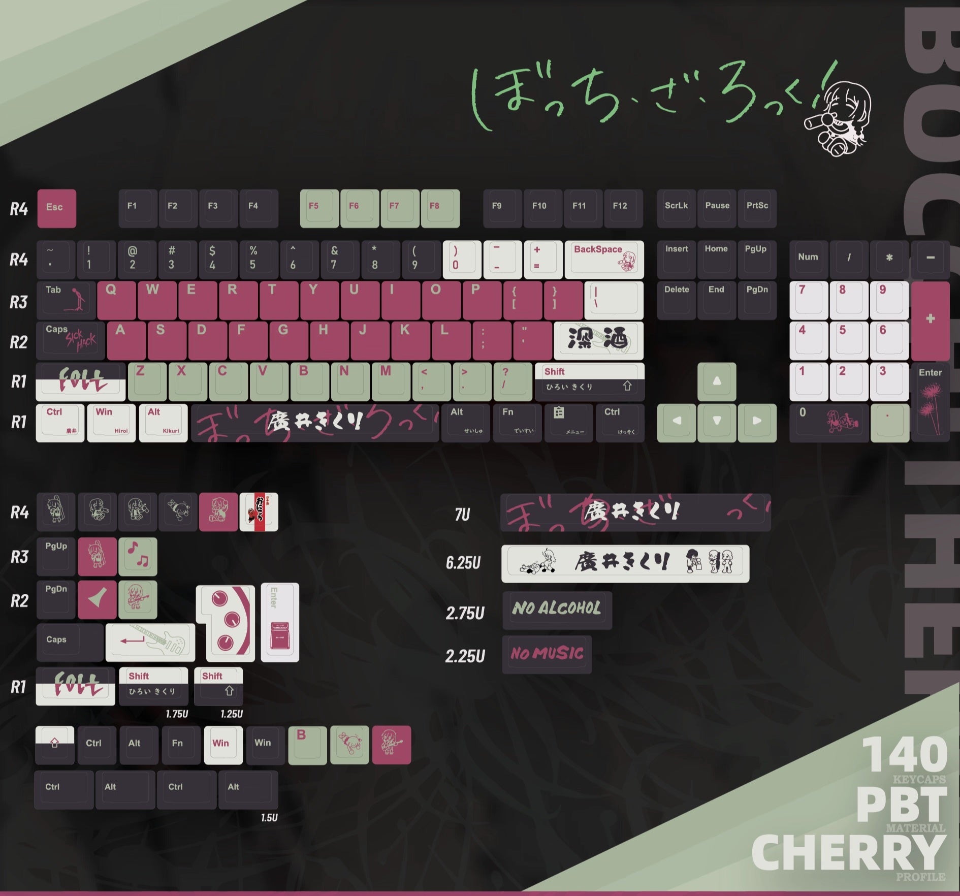 Bocchi the Rock Kikuri Hiroi PBT Keycap Set - Cherry Profile for Wooting, ROG Azoth, Razer & Logitech G