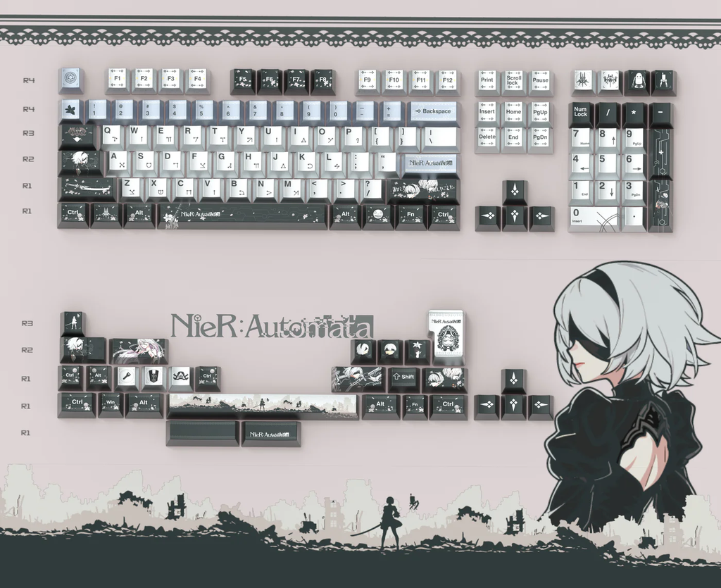 NieR: Automata Metallic PBT Keycap Set - 143 Keys Cherry Profile for Wooting, ROG Azoth, Razer & Logitech G