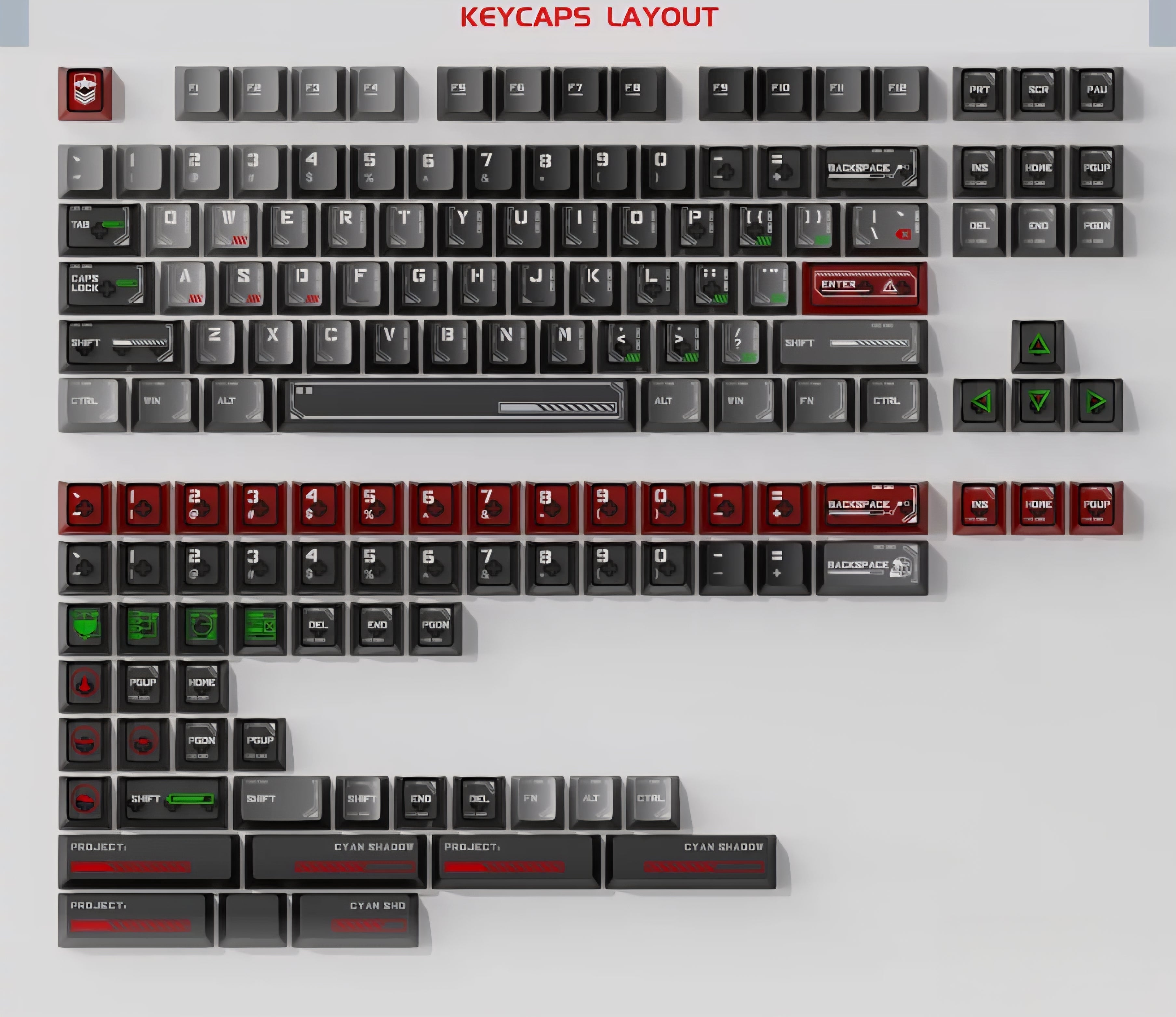 Cyan Shadow PBT/PC Metallic Keycap Set - 148 Keys compact layouts Cherry Profile for Wooting, ROG Azoth, Razer & Logitech G