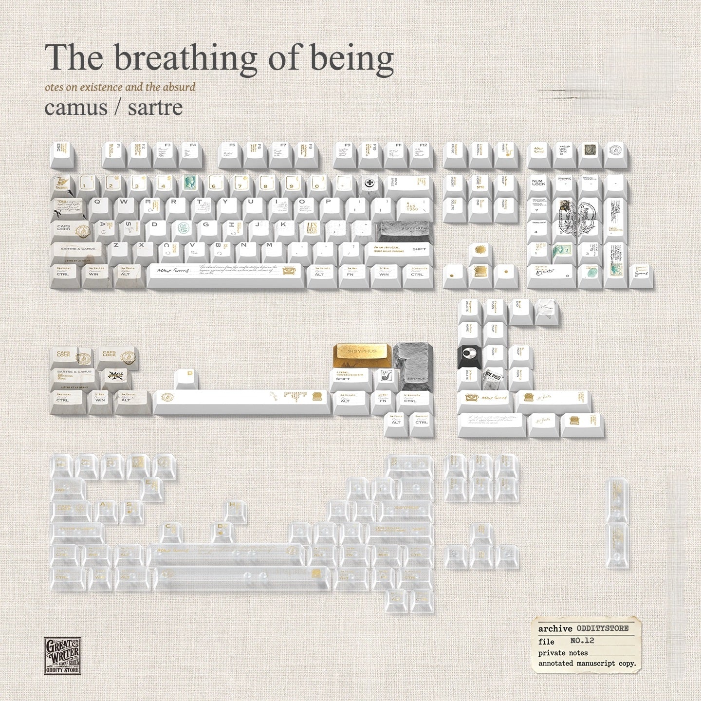 The breathing of being Camus & Sartre Keycap Set - Cherry Profile for Wooting, ROG Azoth, Razer & Logitech G