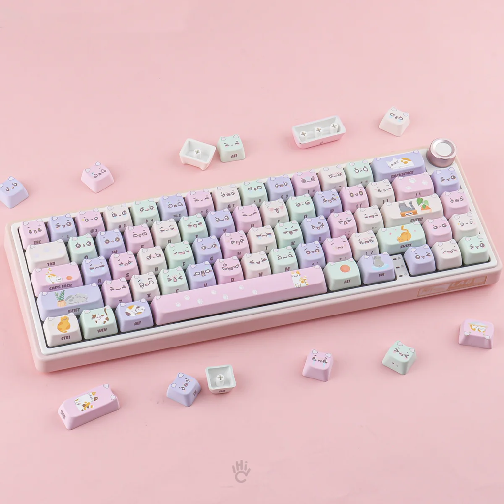 Cute Macaron Cat PBT Keycap Set - MAO Profile for Wooting, ROG Azoth, Razer & Logitech G