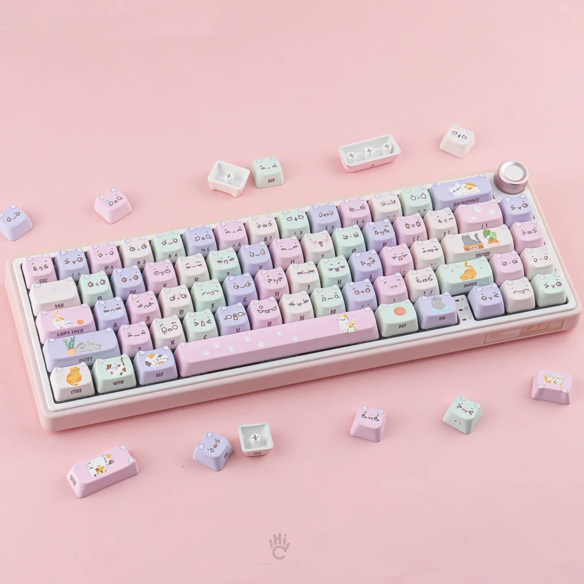 Cute Macaron Cat PBT Keycap Set - MAO Profile for Wooting, ROG Azoth, Razer & Logitech G