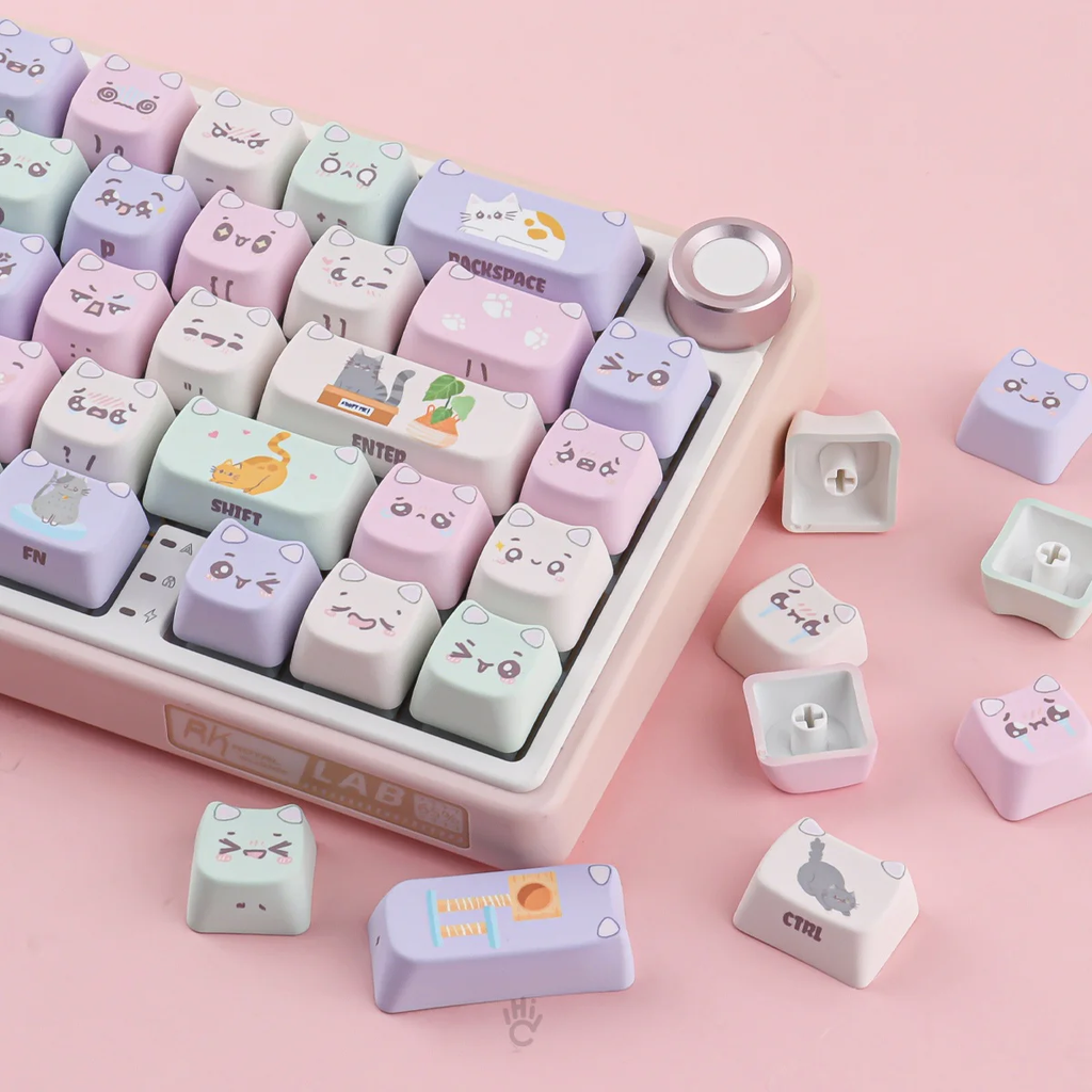 Cute Macaron Cat PBT Keycap Set - MAO Profile for Wooting, ROG Azoth, Razer & Logitech G