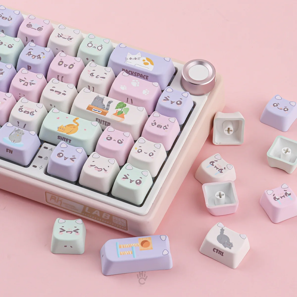 Cute Macaron Cat PBT Keycap Set - MAO Profile for Wooting, ROG Azoth, Razer & Logitech G