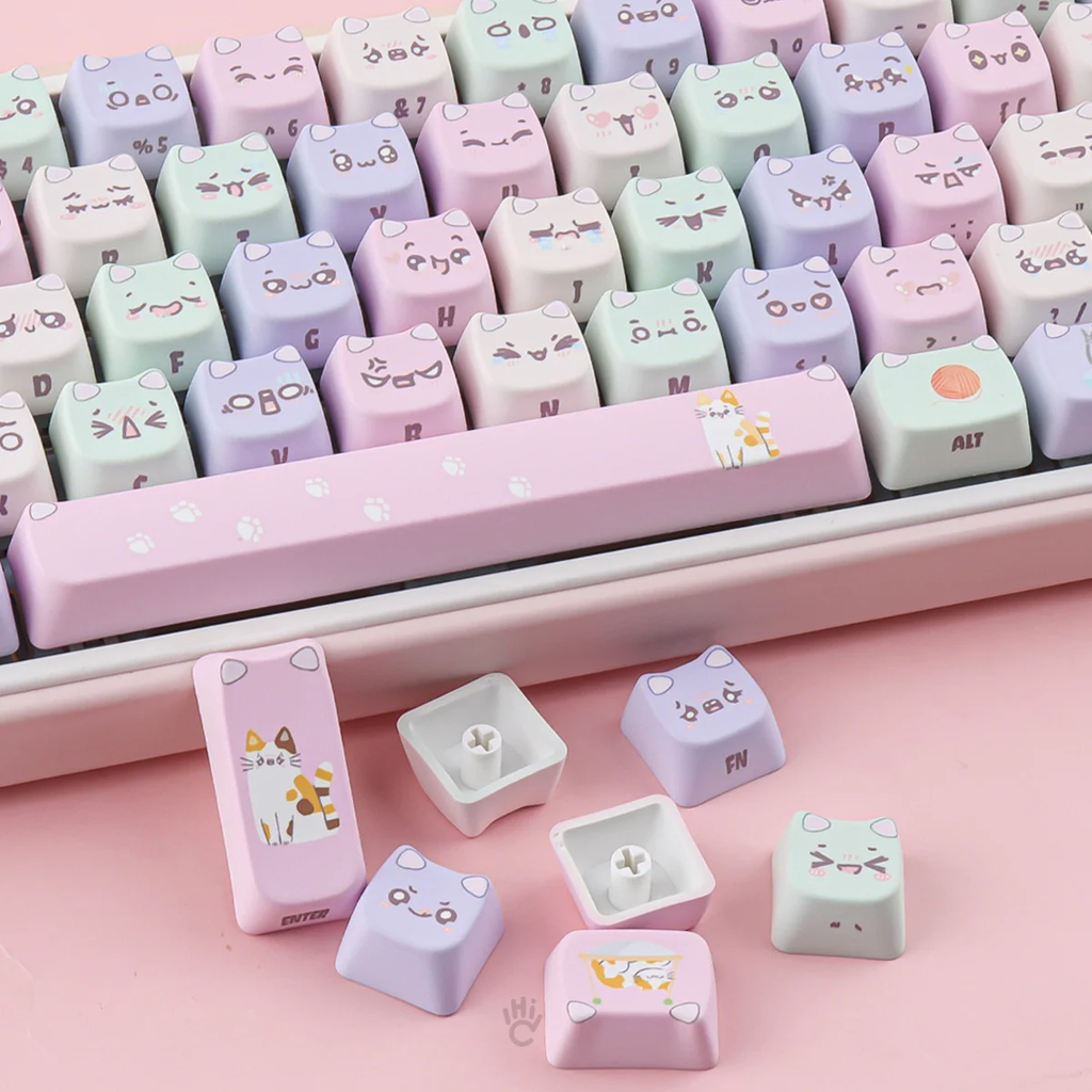 Cute Macaron Cat PBT Keycap Set - MAO Profile for Wooting, ROG Azoth, Razer & Logitech G
