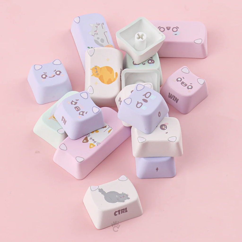 Cute Macaron Cat PBT Keycap Set - MAO Profile for Wooting, ROG Azoth, Razer & Logitech G