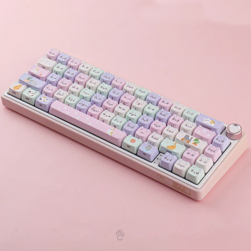 Cute Macaron Cat PBT Keycap Set - MAO Profile for Wooting, ROG Azoth, Razer & Logitech G