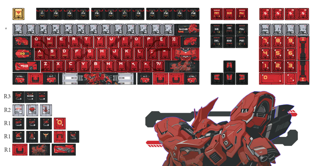 MSN-04 Sazabi PBT Keycap Set - Cherry & KCA Profile for Wooting, ROG Azoth, Razer & Logitech G