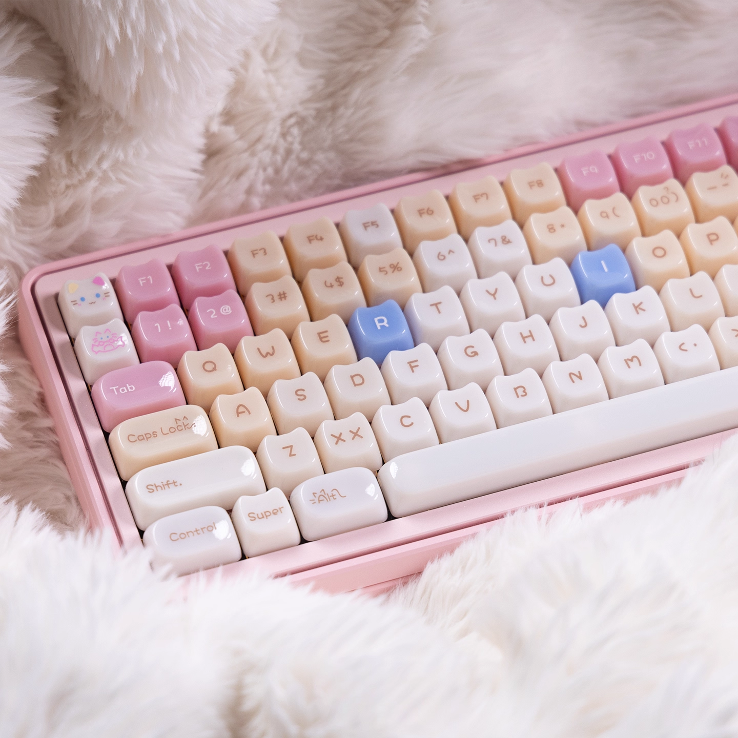 Glossy Calico Cat – Chocolate / Pink | MAO Profile | PBT Keycap Set