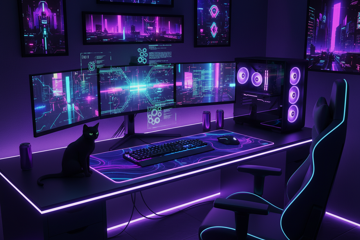 just setup. Dont include human ,but maybe a black cat